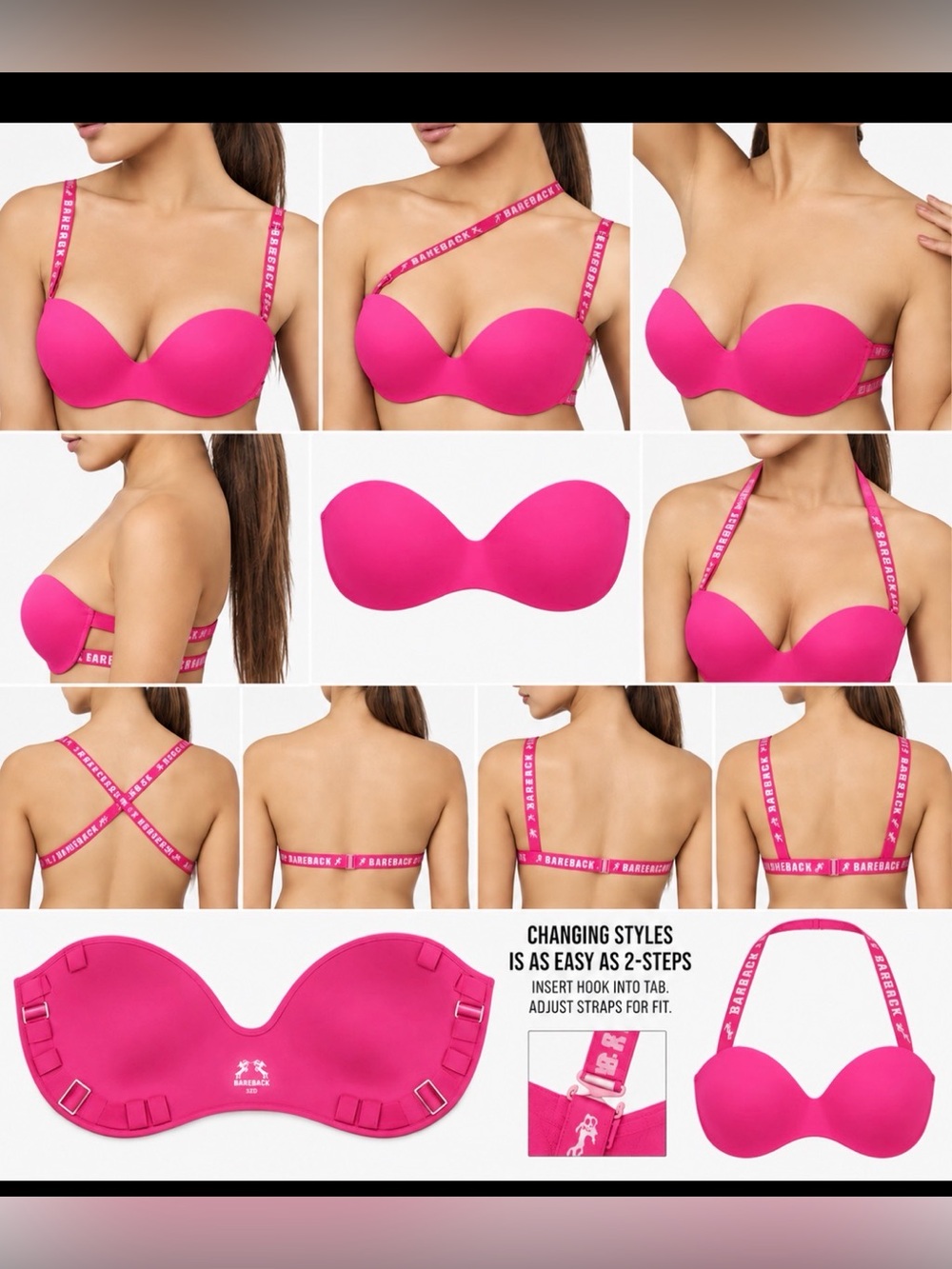 Bareback Convertible Multiway Strapless Bra Hot Pink 38B